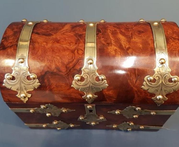 Victorian Burr Walnut Brass Bound Stationery Box - Image 5