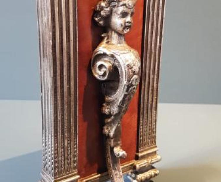 Matching Pair of Silver Plate and Leather Book Ends - Image 2