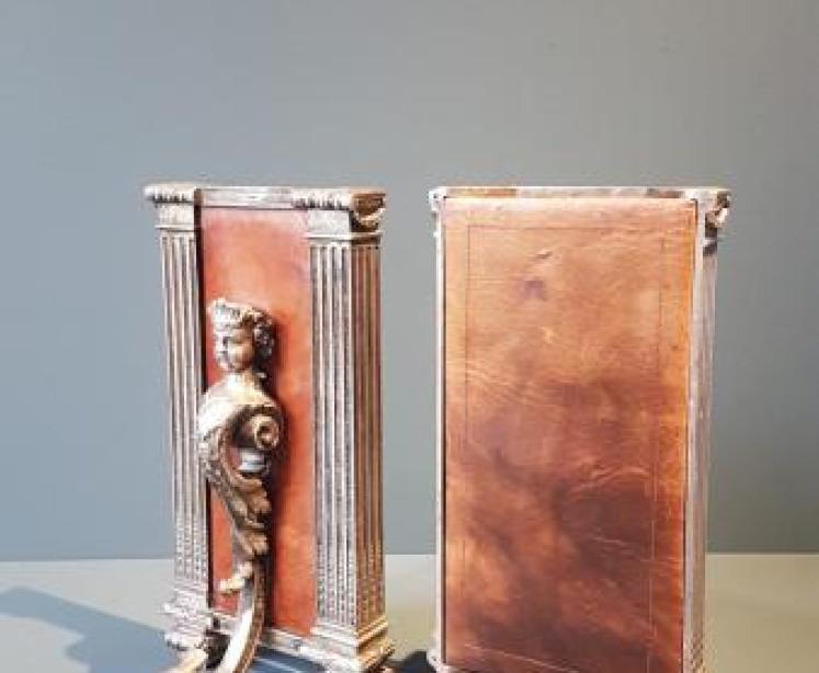 Matching Pair of Silver Plate and Leather Book Ends - Image 5
