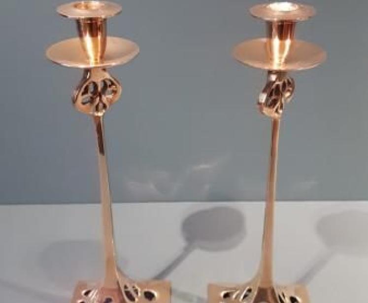 Matching Pair of Art Nouveau Brass Candlesticks - Image 6