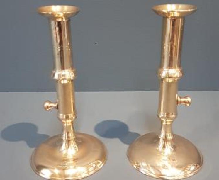 Pair of George III Brass Candlesticks with Pushers - Image 1