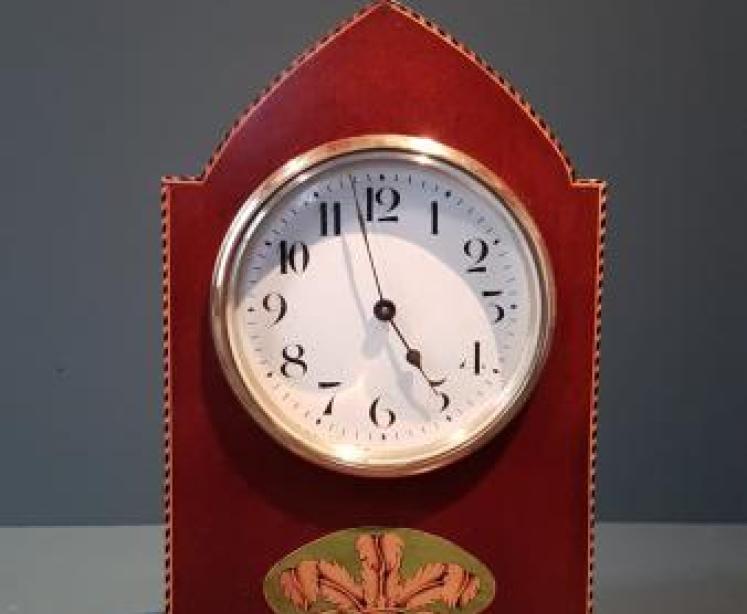 Prince of Wales Feathers Inlaid Edwardian Mantel Clock  - Image 1