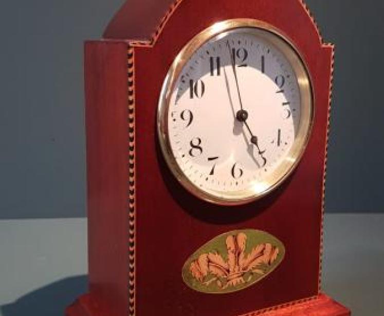 Prince of Wales Feathers Inlaid Edwardian Mantel Clock  - Image 7