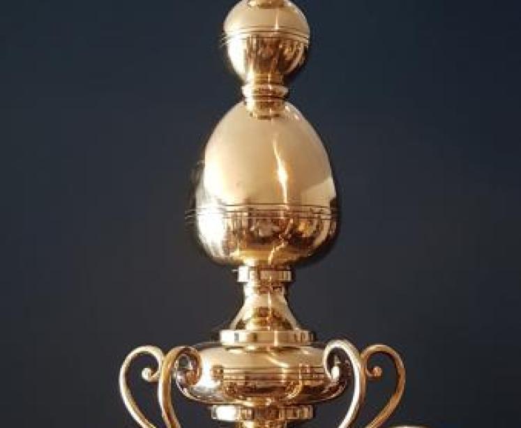 Edwardian 5 Arm Brass Chandelier - Image 5