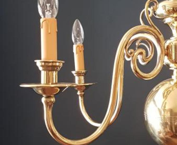 Edwardian 5 Arm Brass Chandelier - Image 6