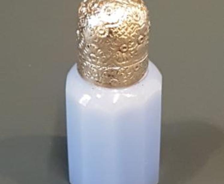 Victorian Silver Top & Blue Glass Scent Bottle - Image 1