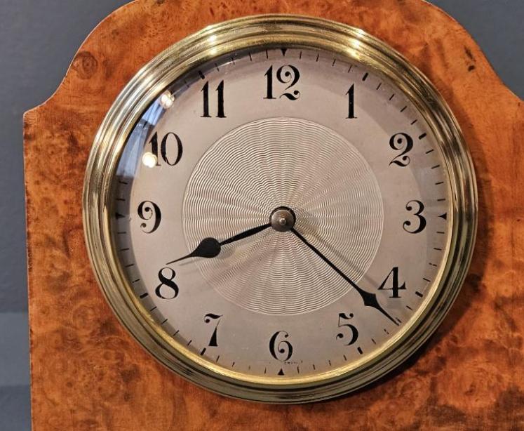 Edwardian Walnut and Chinoiserie Mantel Clock - Image 2