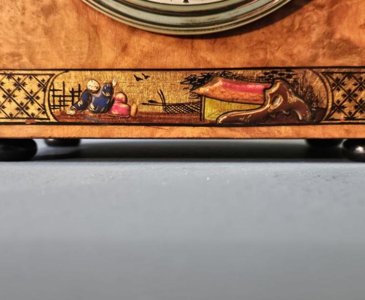 Edwardian Walnut and Chinoiserie Mantel Clock - Image 4