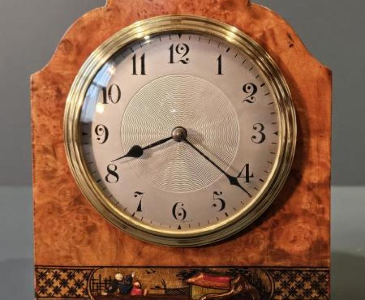 Edwardian Walnut and Chinoiserie Mantel Clock - Image 5