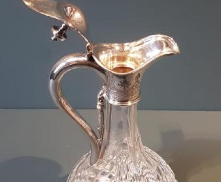 Victorian Cut Crystal and Silver Plated Claret Jug - Image 4