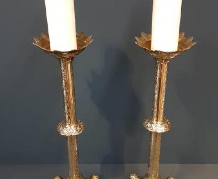 Large Pair of Victorian Brass Pricket Candlesticks  - Image 7