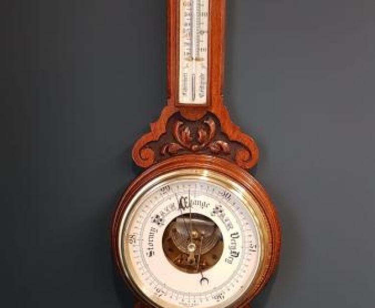 Victorian Solid Oak Cased Banjo Barometer  - Image 1