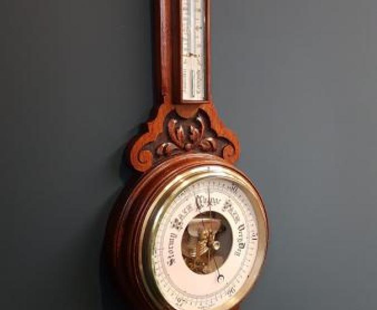 Victorian Solid Oak Cased Banjo Barometer  - Image 5