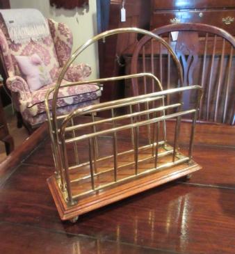 Top Quality Victorian Brass & Oak Magazine Stand