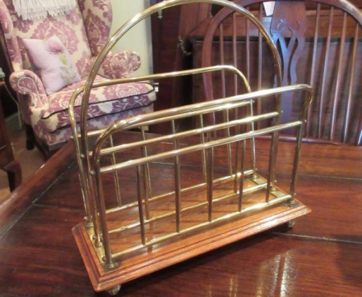 Top Quality Victorian Brass & Oak Magazine Stand - Image 1