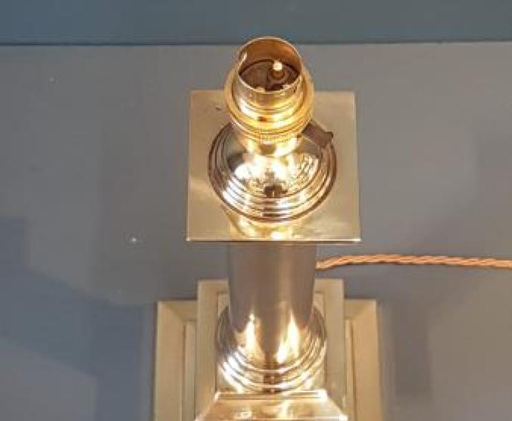 Edwardian Brass Column Table Lamp - Image 2