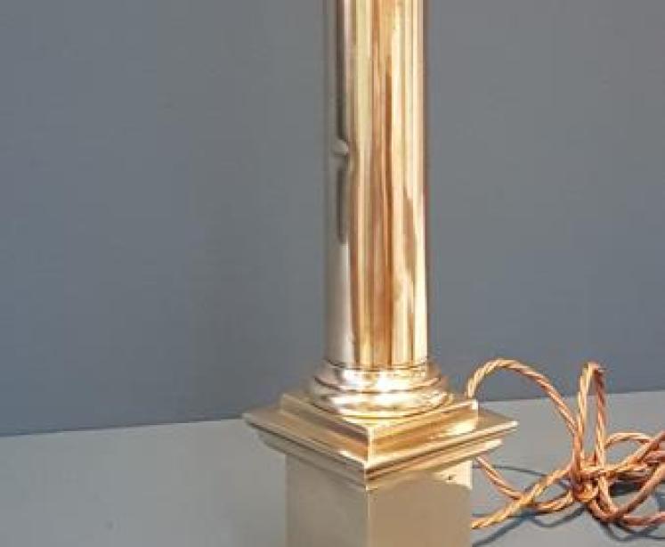 Edwardian Brass Column Table Lamp - Image 3