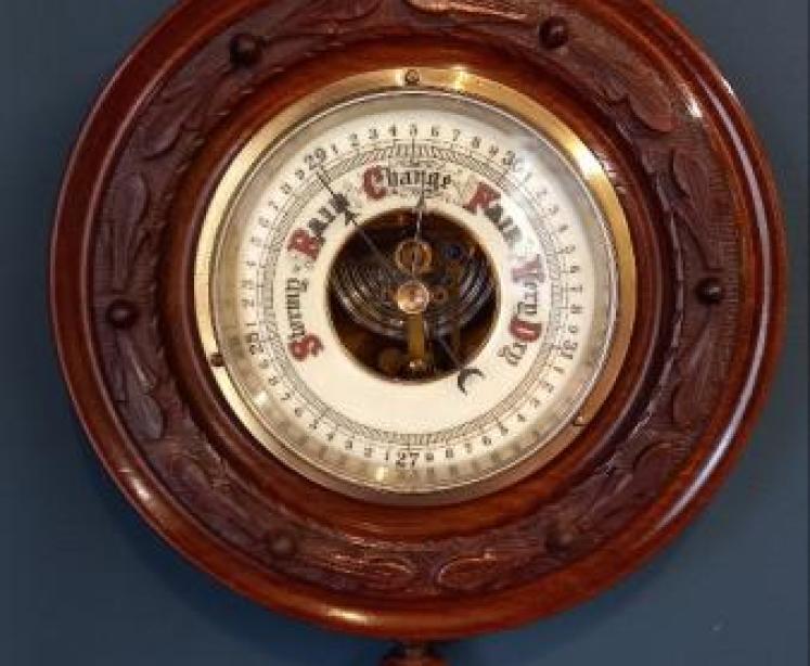 Small Victorian Walnut Pendant Banjo Barometer - Image 3