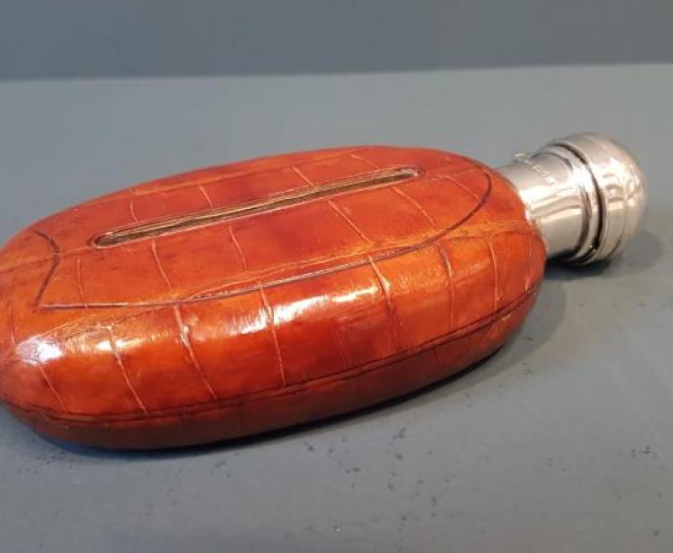 Silver and Crocodile Skin Hip Flask - Image 6