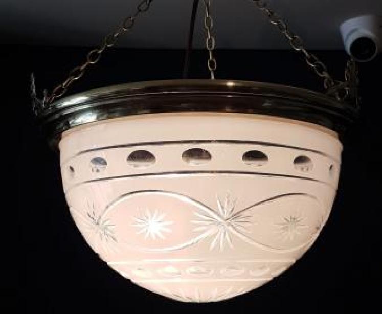 Edwardian Cut Glass and Brass Plafonnier Pendant Light - Image 2