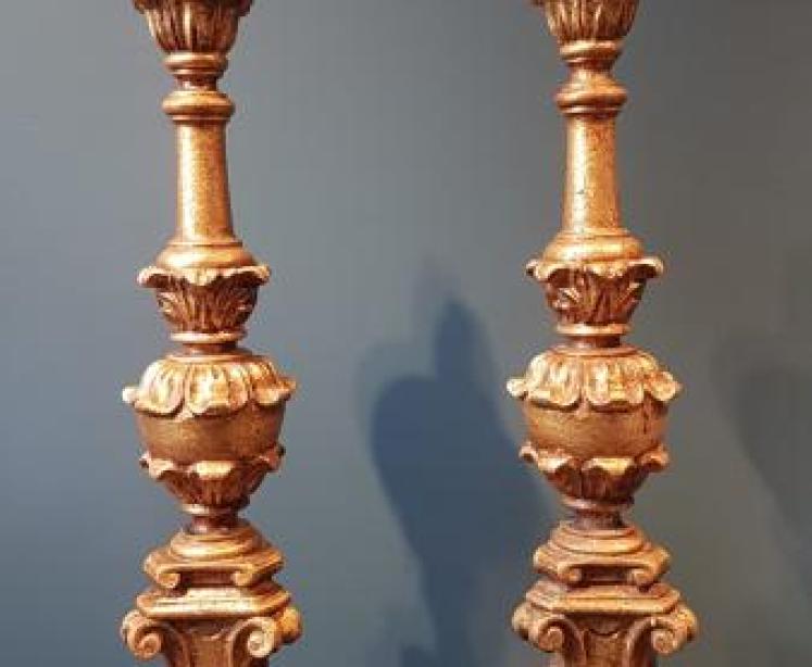 Pair of Large Edwardian Timber Gilt Table Lamps - Image 1