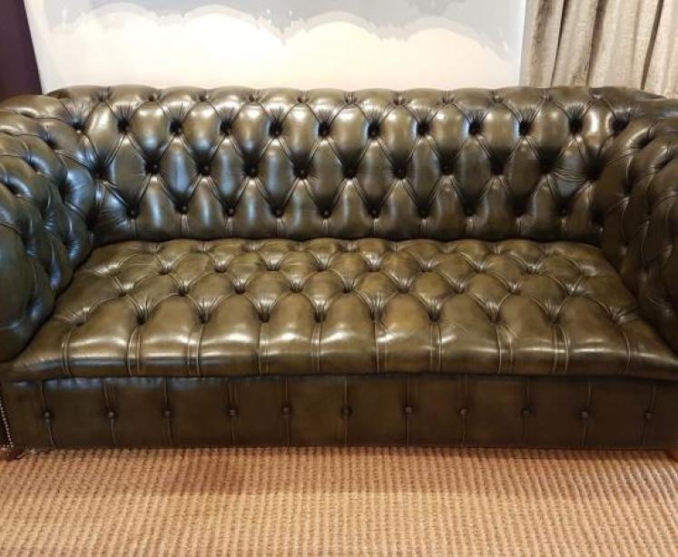 Large 1950's Olive Green Chesterfield Sofa - Image 1