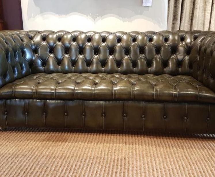 Large 1950's Olive Green Chesterfield Sofa - Image 5