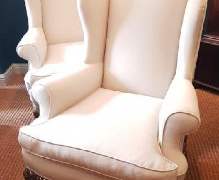 Matching Pair of Edwardian Wing Back Arm Chairs  - Image 1