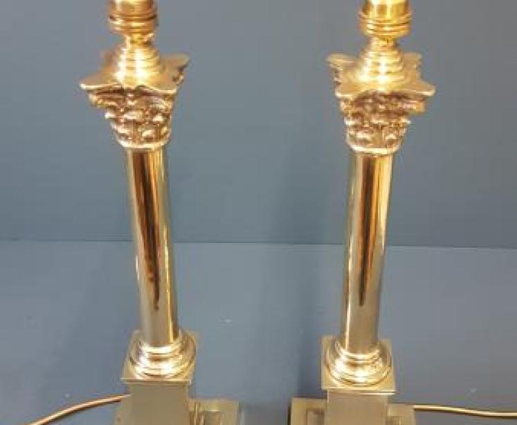 Matching Pair of Edwardian Cast Brass Table Lamps - Image 2