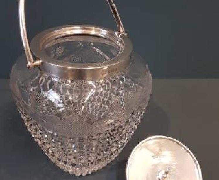 George V Solid Silver And Cut Crystal Biscuit Jar - Image 4