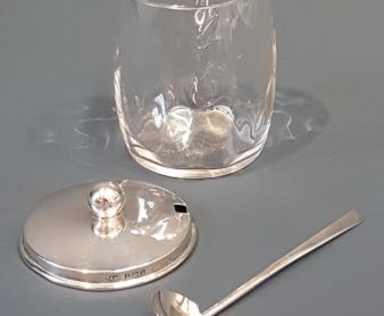 Edwardian Silver Topped Jam Pot and Matching Spoon - Image 2