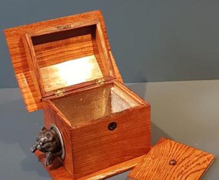 Rare Victorian Bulldog in Kennel Ash Tea Caddy  - Image 5