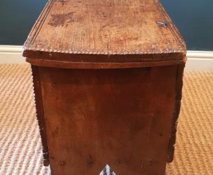  Elm Six Plank Coffer With Carved Front - Image 4