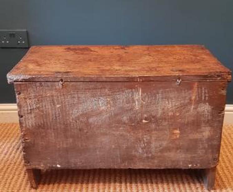  Elm Six Plank Coffer With Carved Front - Image 5