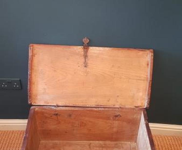  Elm Six Plank Coffer With Carved Front - Image 7