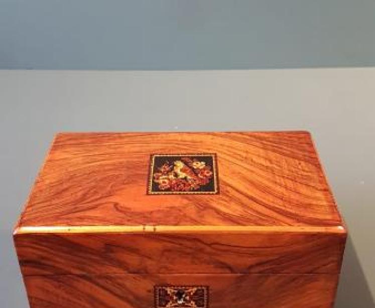 Victorian Walnut Tunbridge Ware Inlaid Tea Caddy - Image 6