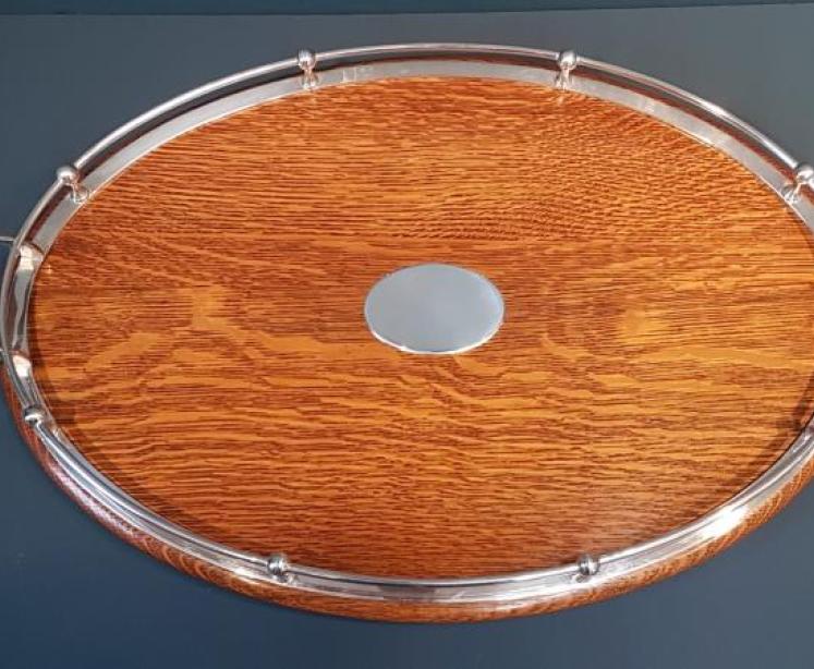Immaculate Victorian Oak and Silver Plate Tray  - Image 3