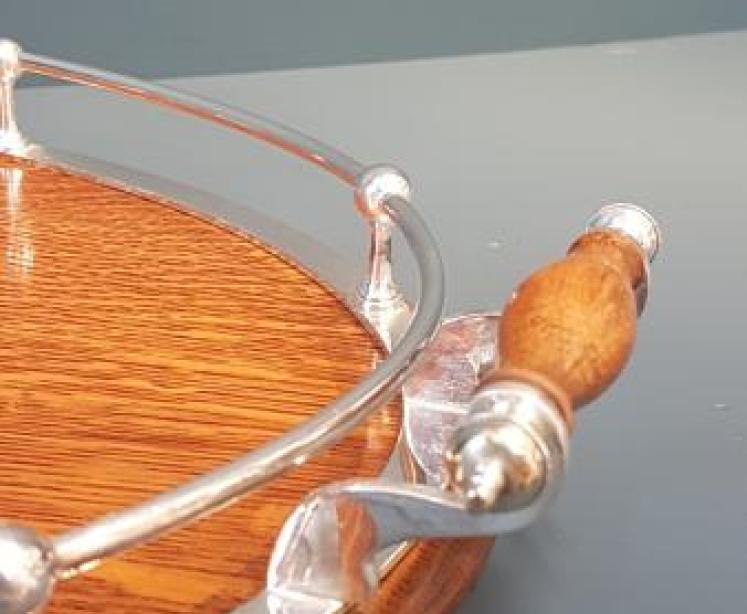 Immaculate Victorian Oak and Silver Plate Tray  - Image 6