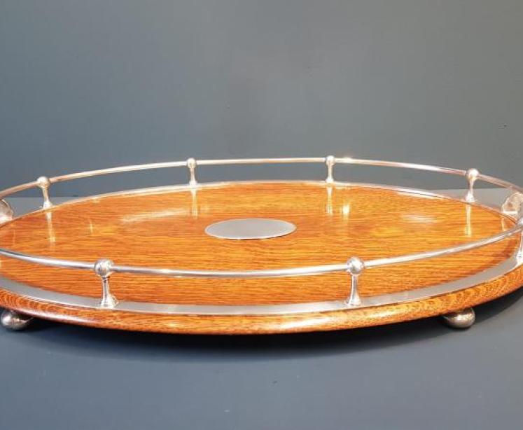 Immaculate Victorian Oak and Silver Plate Tray  - Image 7