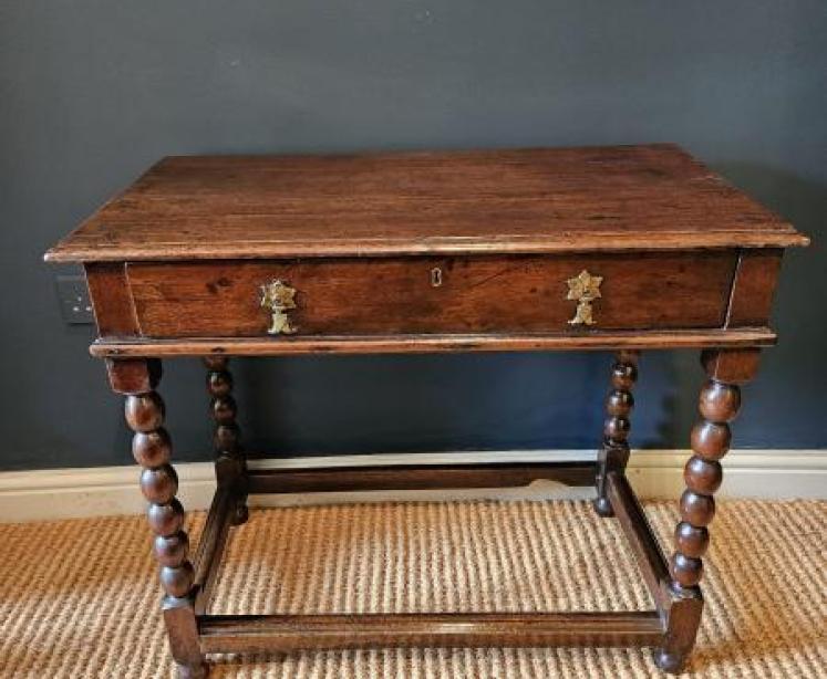 Early Walnut Single Drawer Side Table  - Image 1