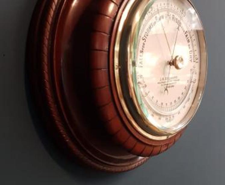 Victorian Walnut Barometer With Crescent Thermometer by Steward - Image 2