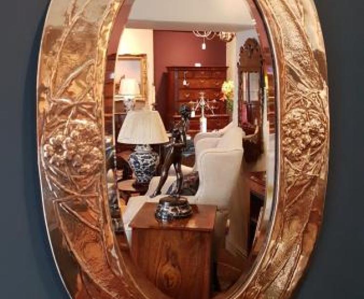 Arts and Crafts Glasgow School Brass Framed Mirror  - Image 1