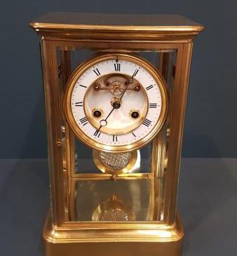 Victorian Four Glass Clock with Visible Escapement 