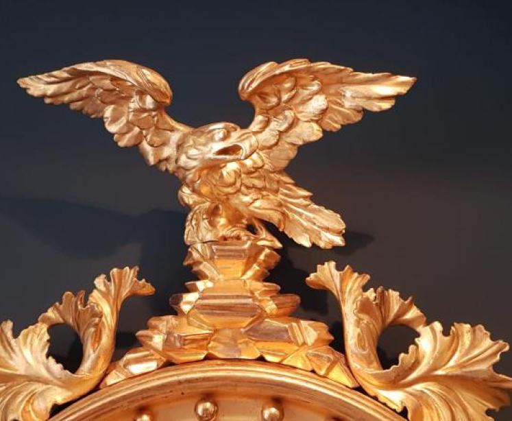 Regency Gilt Convex Mirror with Original Pediment - Image 2