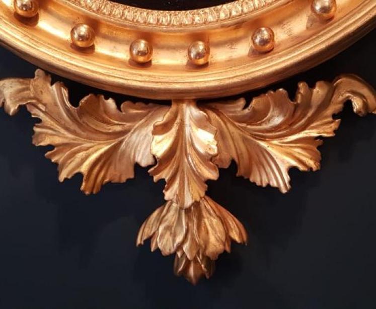 Regency Gilt Convex Mirror with Original Pediment - Image 5