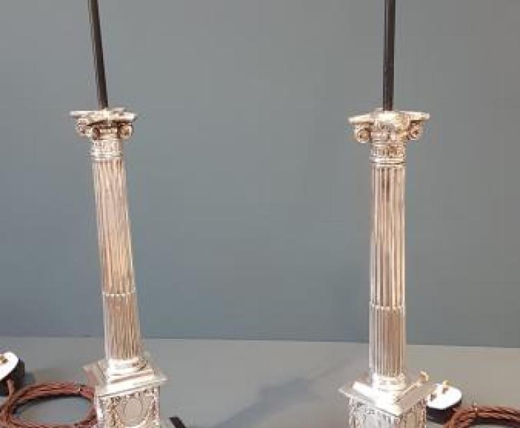 Pair of Sheffield Plate Candlestick Lamps - Image 1