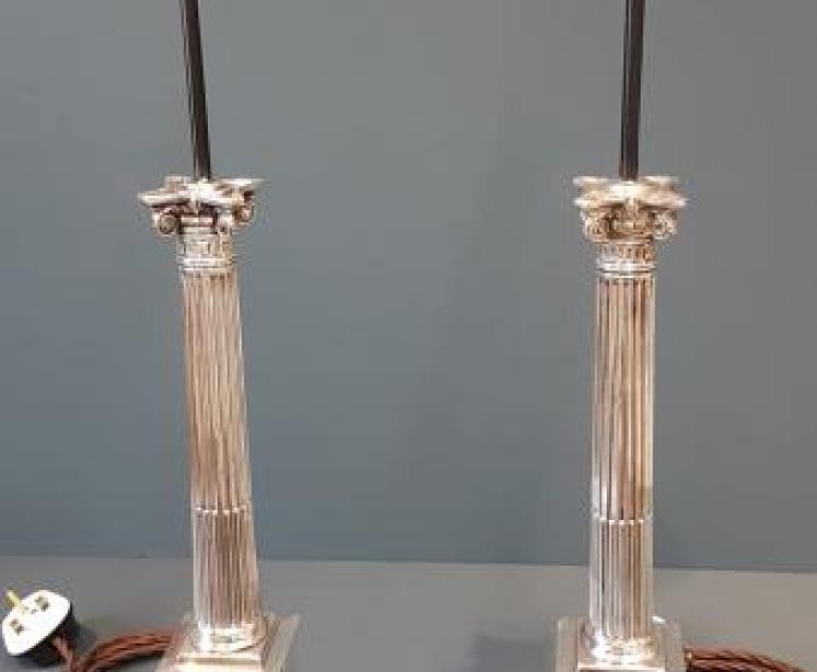 Pair of Sheffield Plate Candlestick Lamps - Image 5