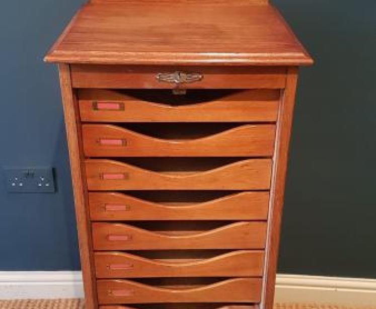 Edwardian Solid Oak Tambour Front File Cabinet - Image 1