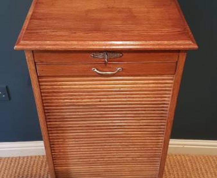 Edwardian Solid Oak Tambour Front File Cabinet - Image 3