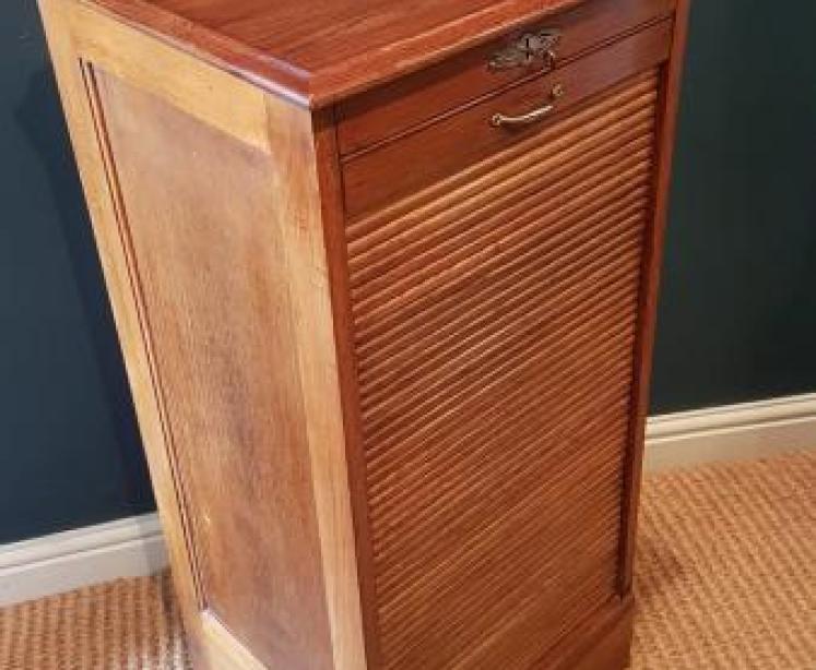 Edwardian Solid Oak Tambour Front File Cabinet - Image 4